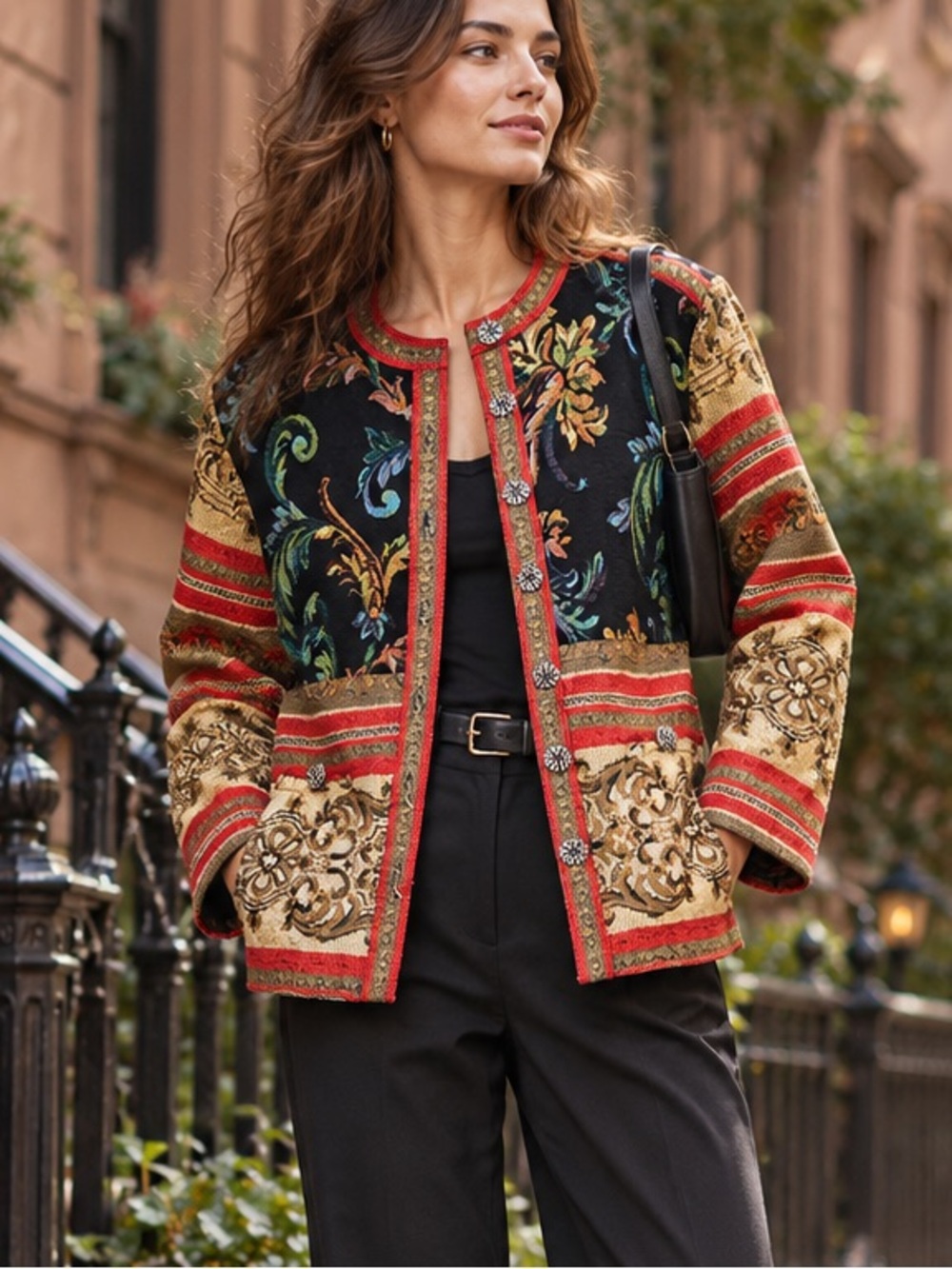 Vintage Sag Harbor Tapestry Brocade Jacket Size 8 Baroque Floral